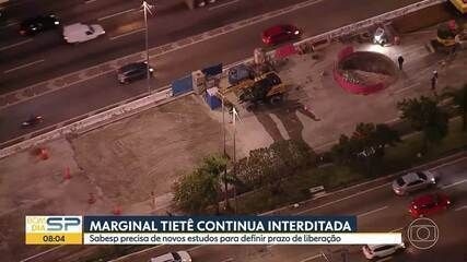 Reforma na Marginal Tietê: Sabesp adia liberação de faixa devido a novas movimentações no solo. Legenda da imagem. Reprodução: Globo