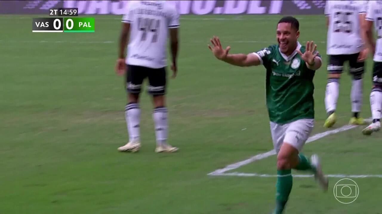 Palmeiras segura vitória de 1 a 0 sobre o Vasco, apesar da baixa eficácia nas finalizações. Reprodução: Globo