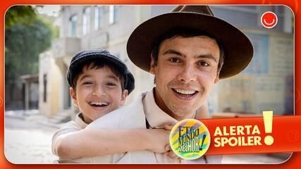 Candinho reencontra seu filho Samir após anos de separação em Êta Mundo Melhor!. Legenda da imagem. Reprodução: Globo