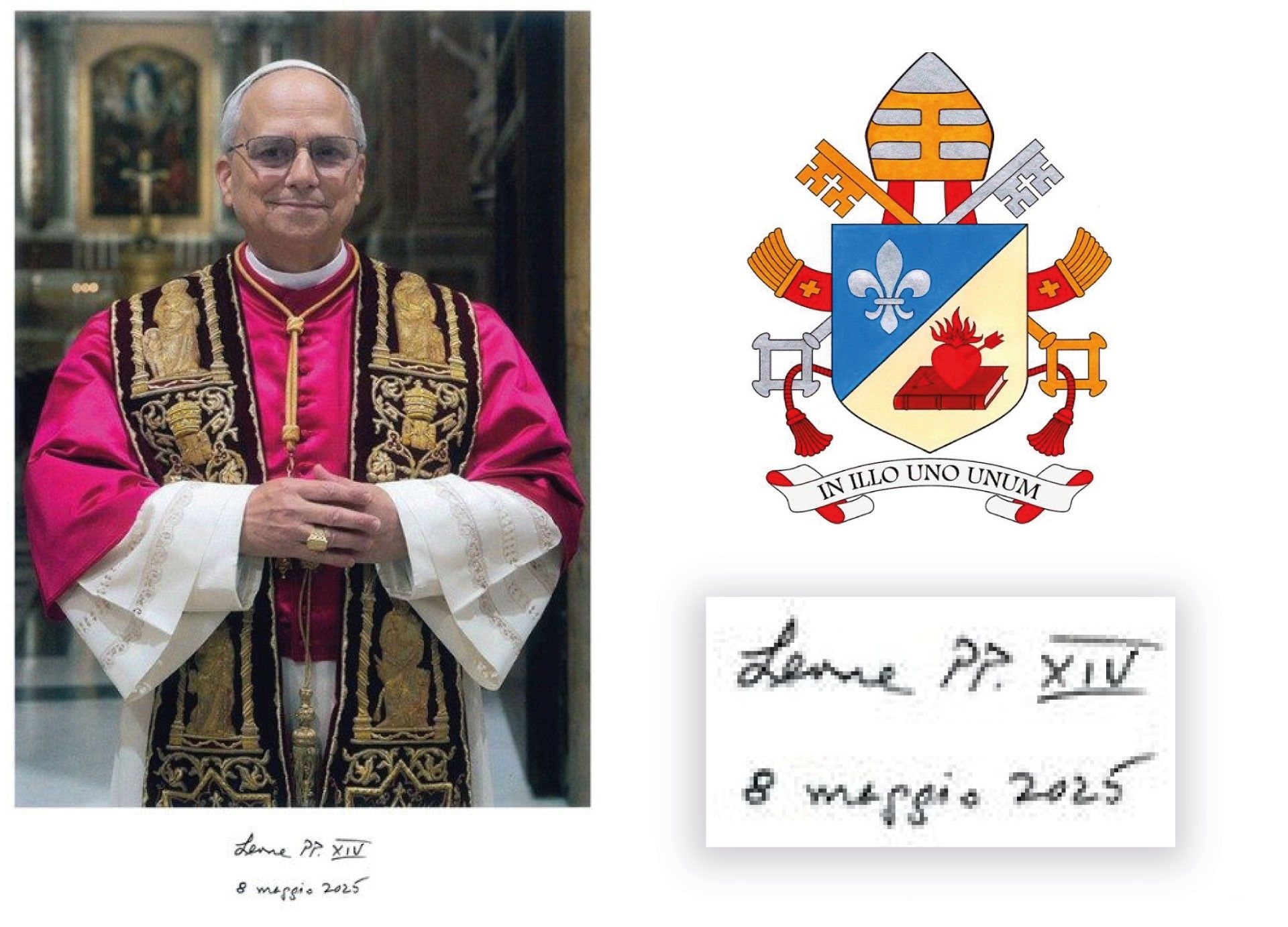 Brasão do Papa Leão XIV traz elementos da Ordem de Santo Agostinho e simboliza unidade na fé. Reprodução: Globo