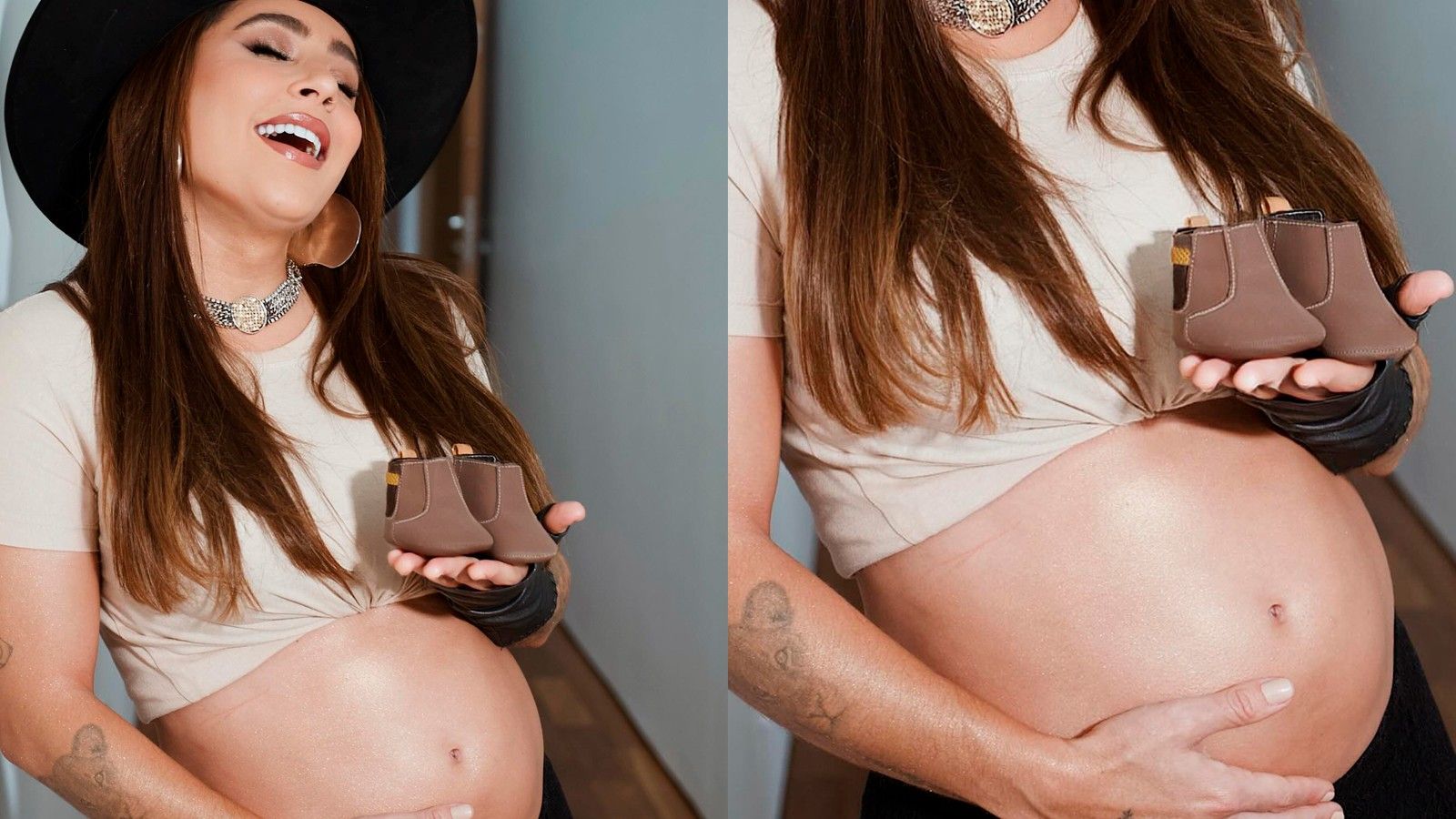 Lauana Prado, grávida, exibe barriguinha antes do show. Reprodução: Gshow