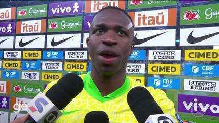 Vini Jr. marca gol e garante vitória do Brasil sobre o Paraguai nas Eliminatórias para a Copa de 2026. Reprodução: Globo