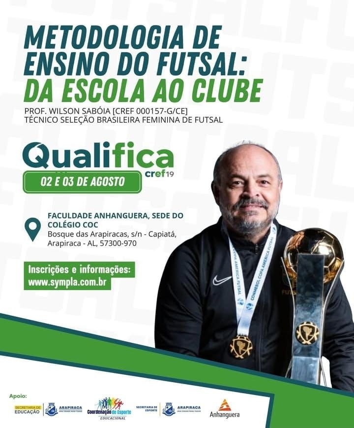 Wilson Sabóia ministra curso de futsal em Arapiraca, promovendo a metodologia de ensino para professores e alunos. Reprodução: Assessoria