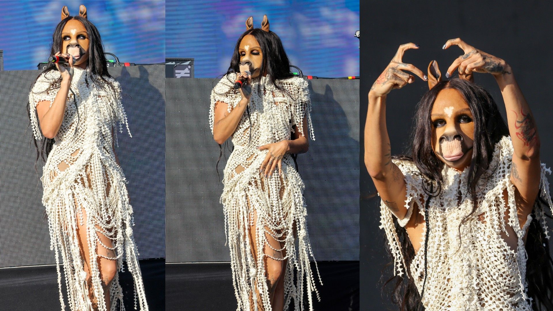 DJ alemã, autodefinida como metade cavalo, metade humana, se apresenta no Lollapalooza. Reprodução: Gshow