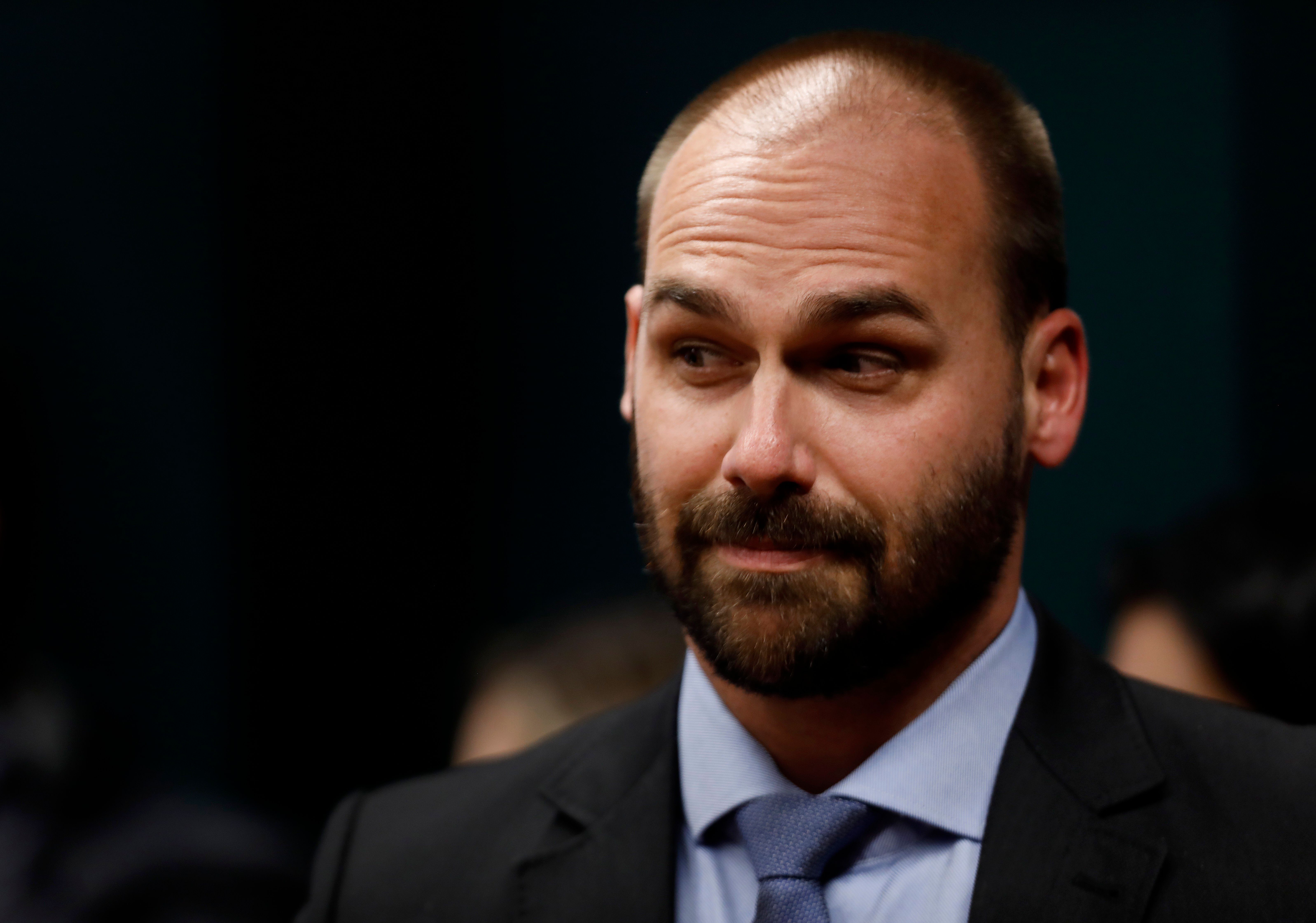 Eduardo Bolsonaro discute sanções em sessão do Congresso americano. Reprodução: Globo