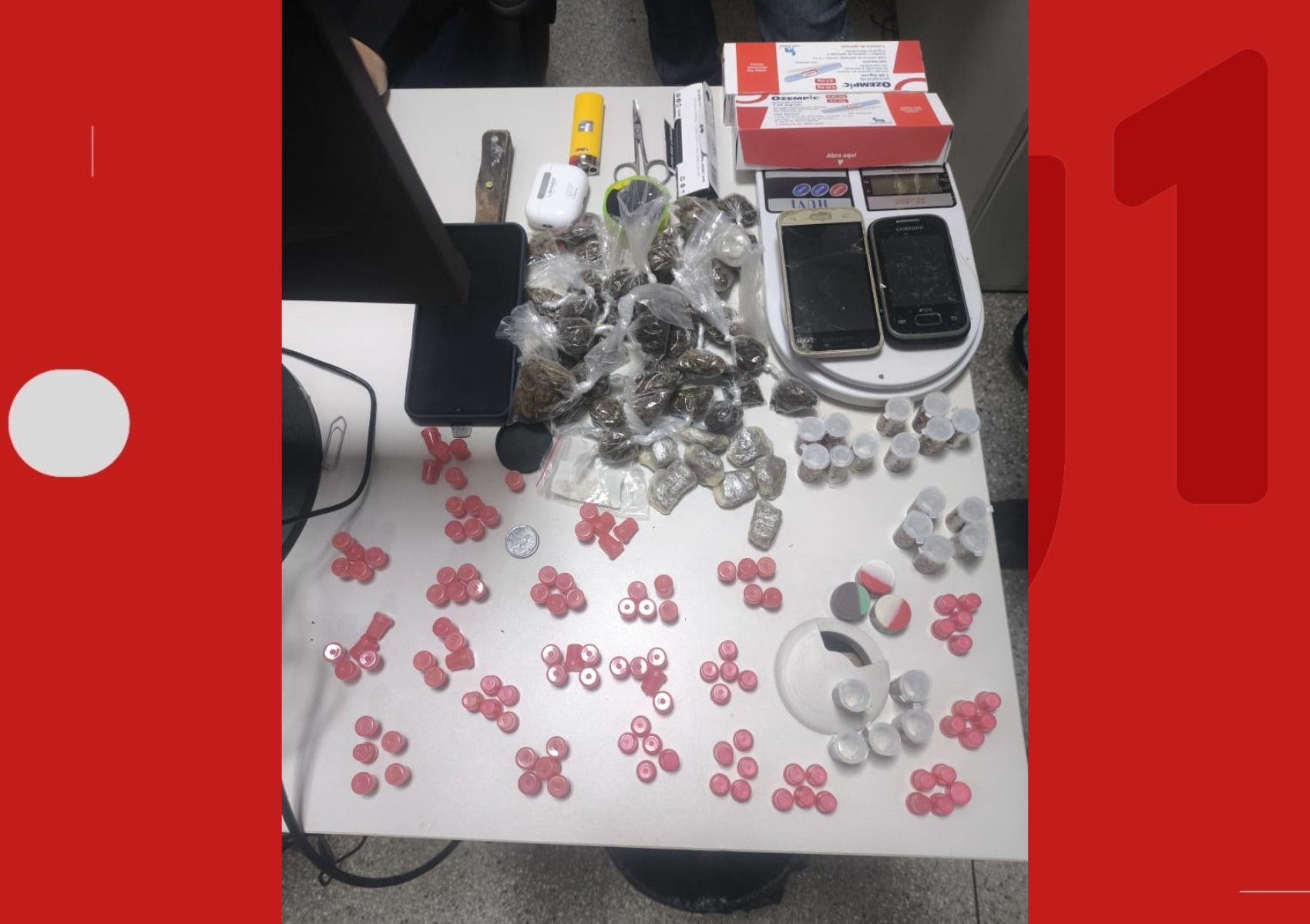 Adolescente apreendida com drogas e medicamentos furtados em farmácias de Salvador. Reprodução: Globo