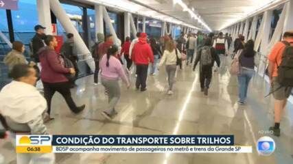 Trabalhadores realizam reparos na nova passarela da estação Santo Amaro da Linha 5-Lilás.; Reprodução: TV Globo
