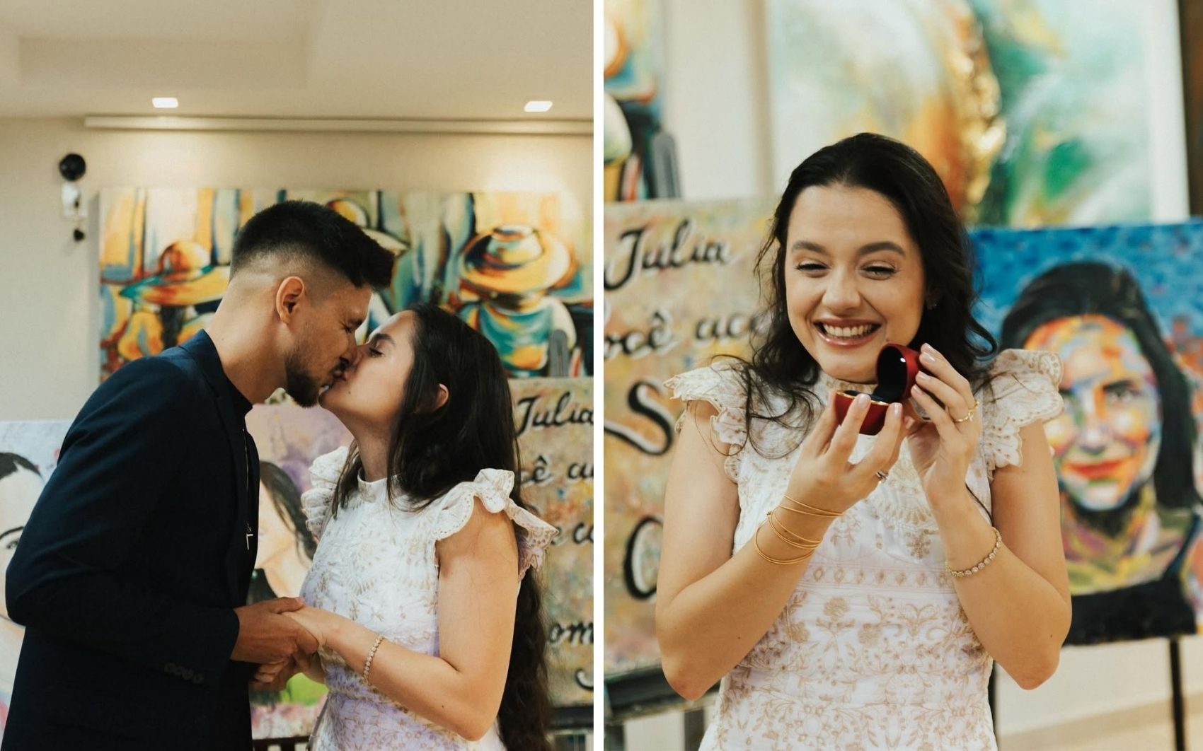 Influenciador faz discurso revelando telas com rosto da companheira em vídeo viral. Reprodução: Globo