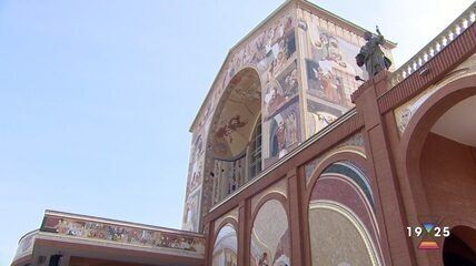 Nova fachada da Basílica de Aparecida destaca cenas do Livro de Gênesis. Reprodução: G1