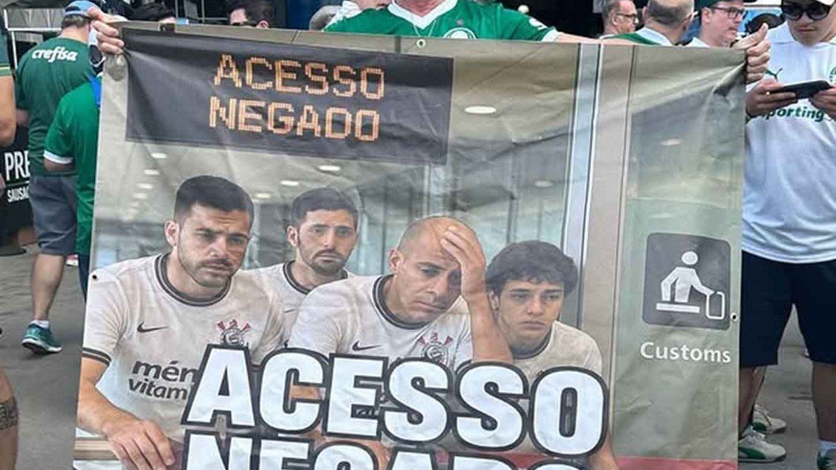 Pai de Piquerez exibe faixa provocativa contra o Corinthians em postagem polêmica. Reprodução: iG Esporte