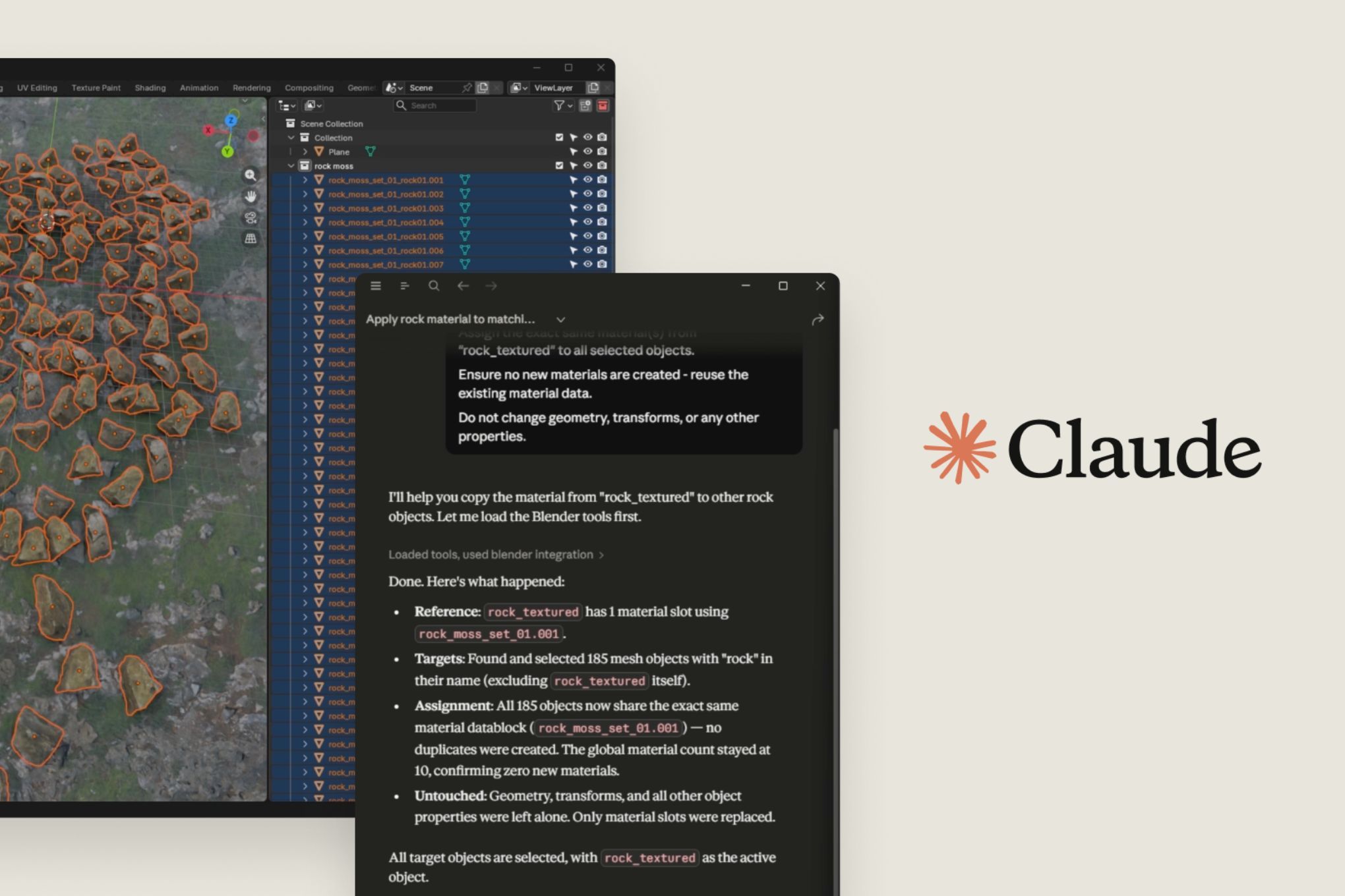 Interface do Claude integrada ao Blender para facilitar tarefas criativas com IA.