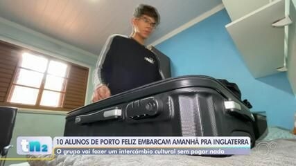 Alunos de Porto Feliz embarcam para intercâmbio na Inglaterra, em uma iniciativa inédita para a rede pública.; Reprodução: Globo