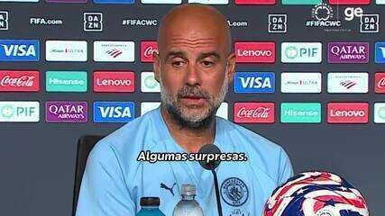 Guardiola confunde Botafogo com Flamengo durante coletiva antes do jogo contra a Juventus. Reprodução: Globo