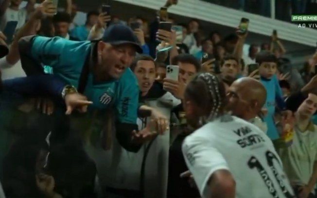 Neymar discute com torcedor após derrota do Santos para o Internacional. Reprodução: IG Esporte