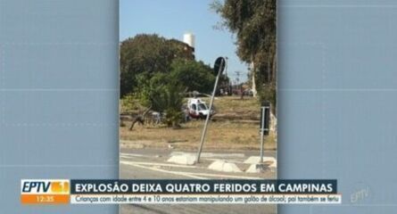 Criança de 3 anos tem 90% do corpo queimado após explosão em casa, em Campinas. Legenda da imagem. Reprodução: EPTV
