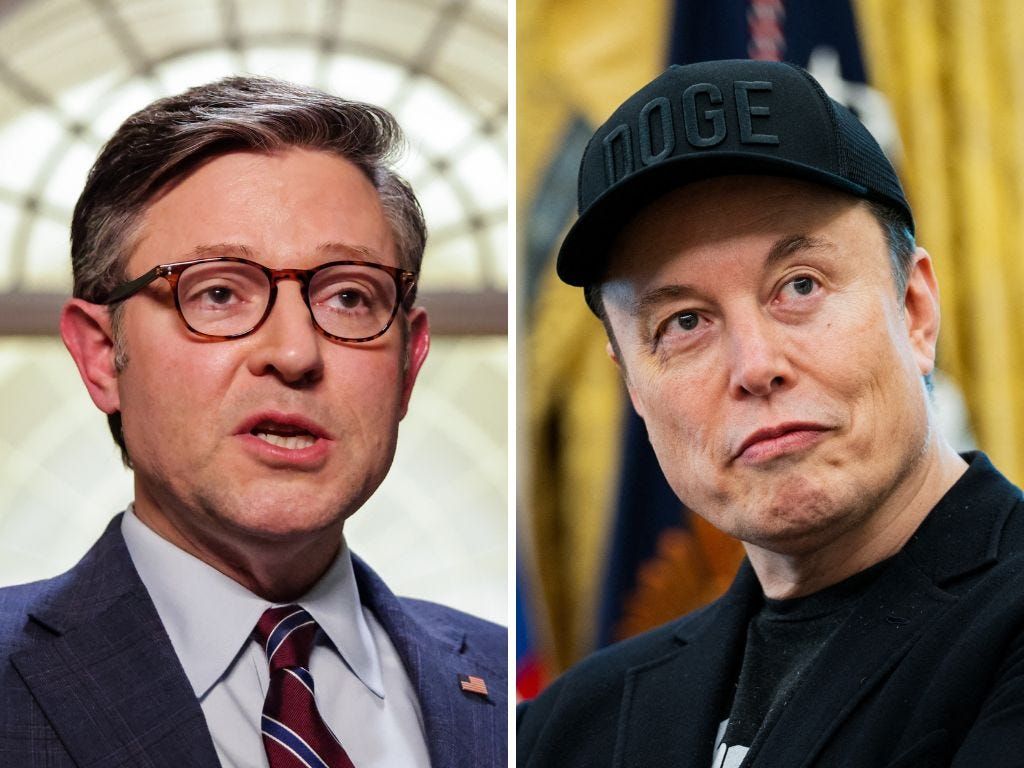 Mike Johnson defende o projeto de Trump após críticas de Elon Musk sobre a reforma tributária. Reprodução: Business Insider