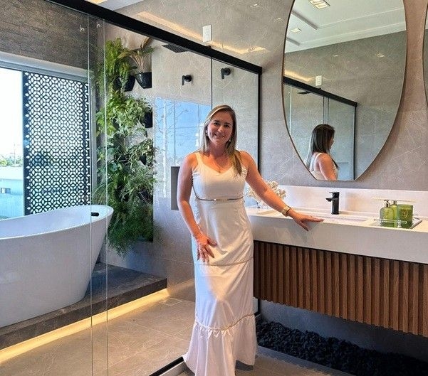 Bruna Lisboa apresenta projeto de interiores com metais e louças DAX, unindo estética e funcionalidade. Legenda da imagem. Reprodução: Globo