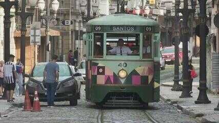 Bonde de Santos inicia ampliação de passeios com novas paradas e trajeto prolongado. Reprodução: Globo