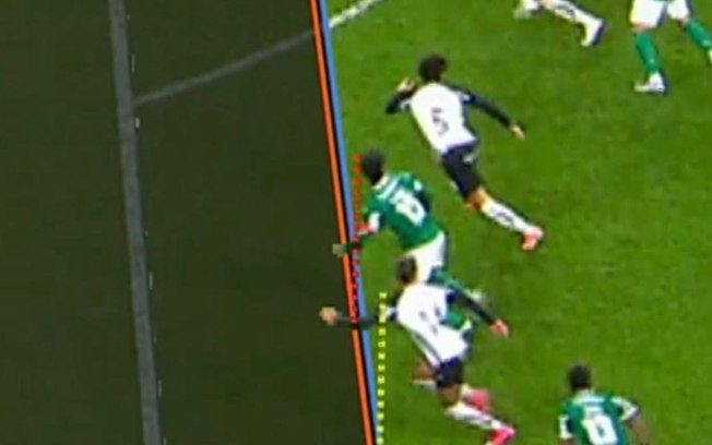 Linha de impedimento foi confirmada durante o Derby Paulista entre Corinthians e Palmeiras. Legenda da imagem. Reprodução: ESPN