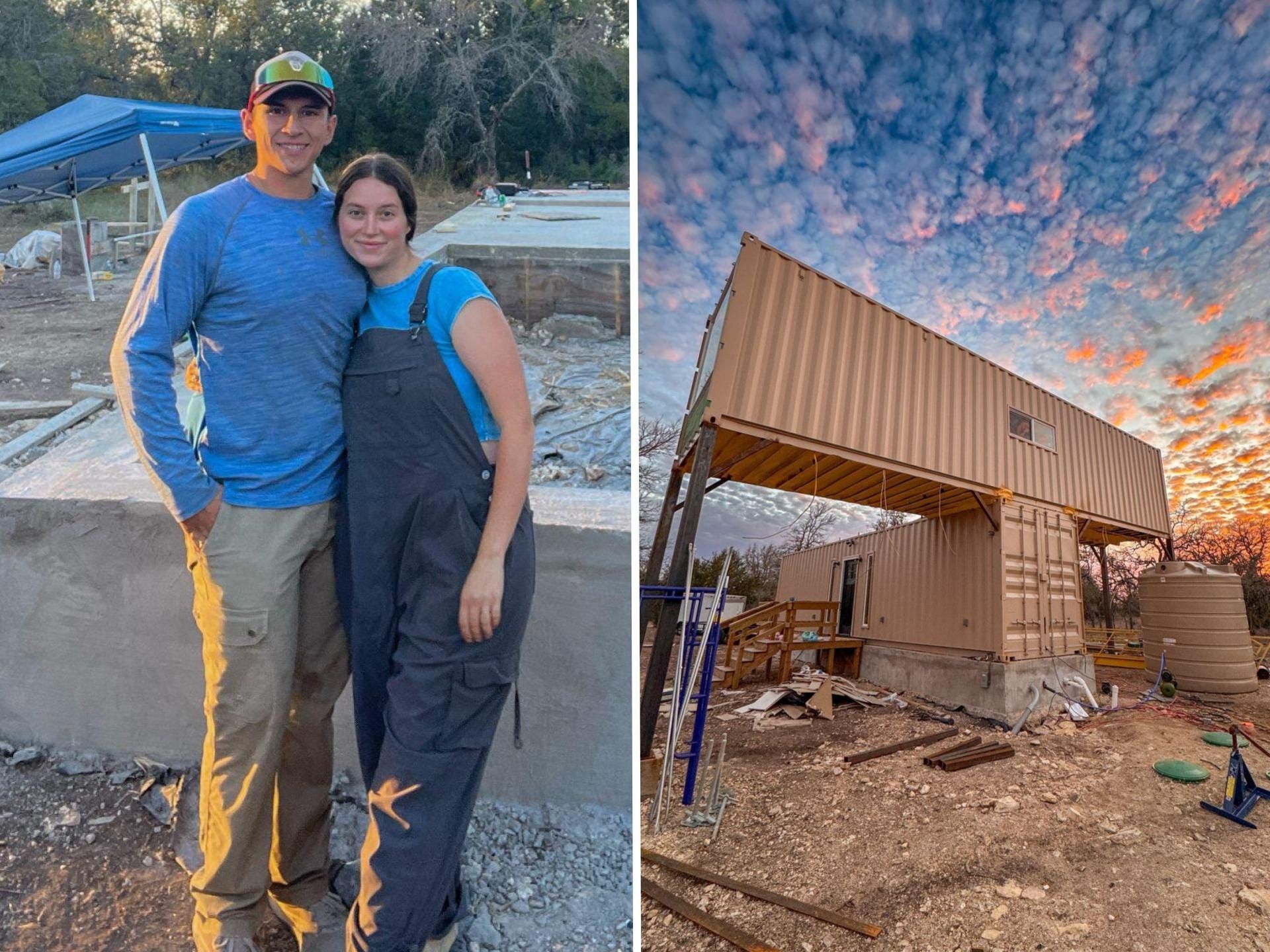 Lexi e Diego Newkirk concluíram a construção de sua casa feita de contêineres no Texas. Reprodução: Business Insider