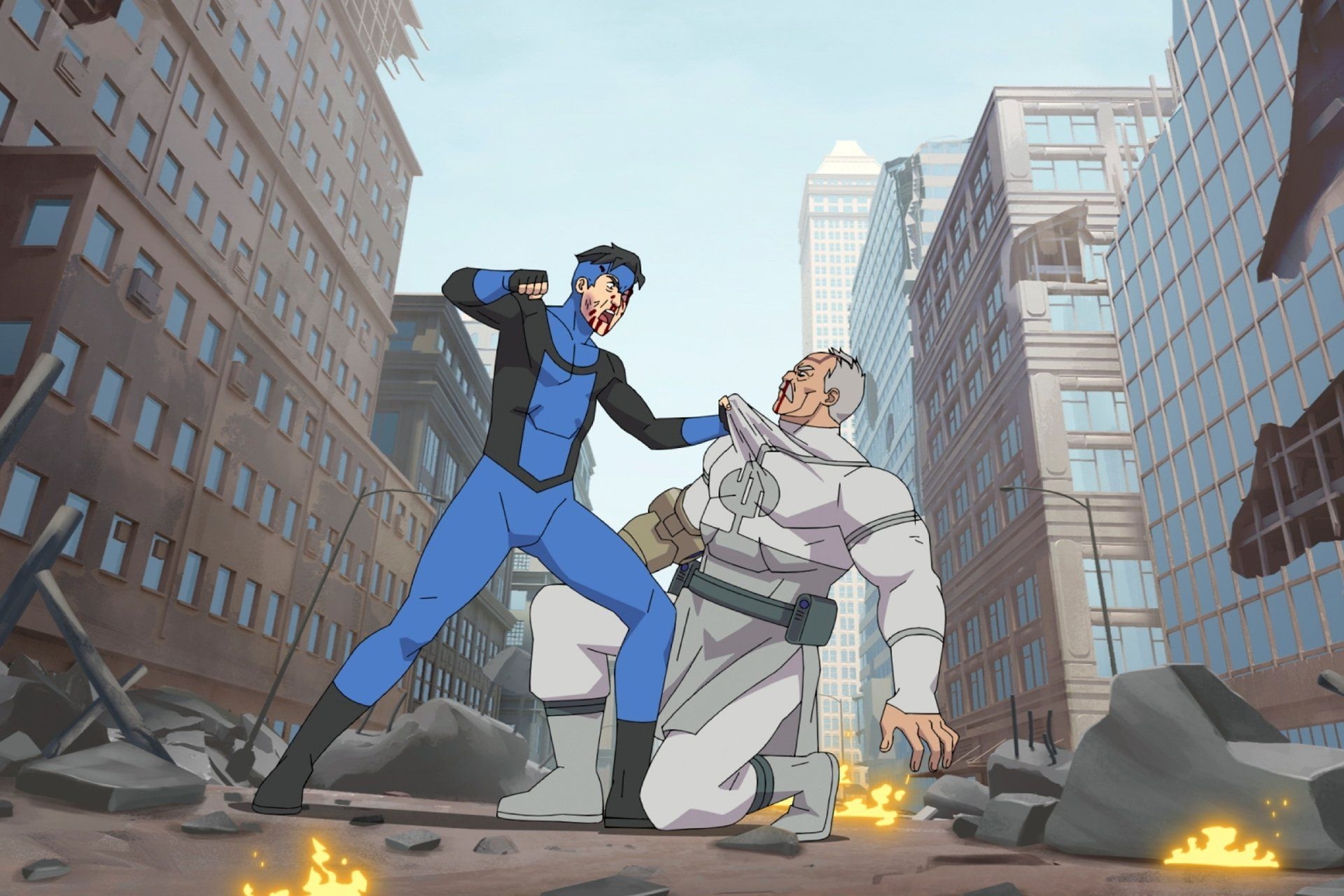 Steven Yeun e Jeffrey Dean Morgan em destaque na divulgação da quarta temporada de 'Invincible'. Reprodução: Gizmodo