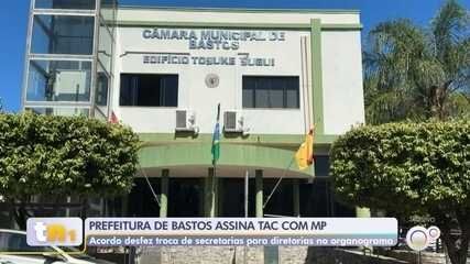Prefeito de Bastos assina TAC com MP para revogar lei que aumentava salários de secretários. Reprodução: Globo