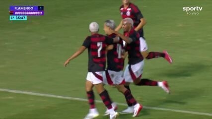 Matheus Gonçalves comemora gol pelo Flamengo sub-20 em empate com o Botafogo. Reprodução: Globo