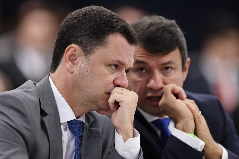 Anderson Torres no STF durante sua defesa em acareação sobre entrada e saída de autoridades. Reprodução: Globo.