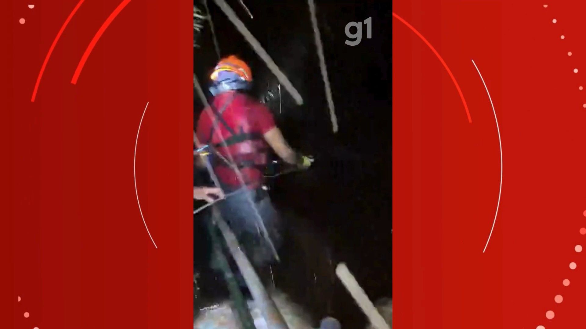 Casal resgatado após ser arrastado pela correnteza em cachoeira. Reprodução: G1