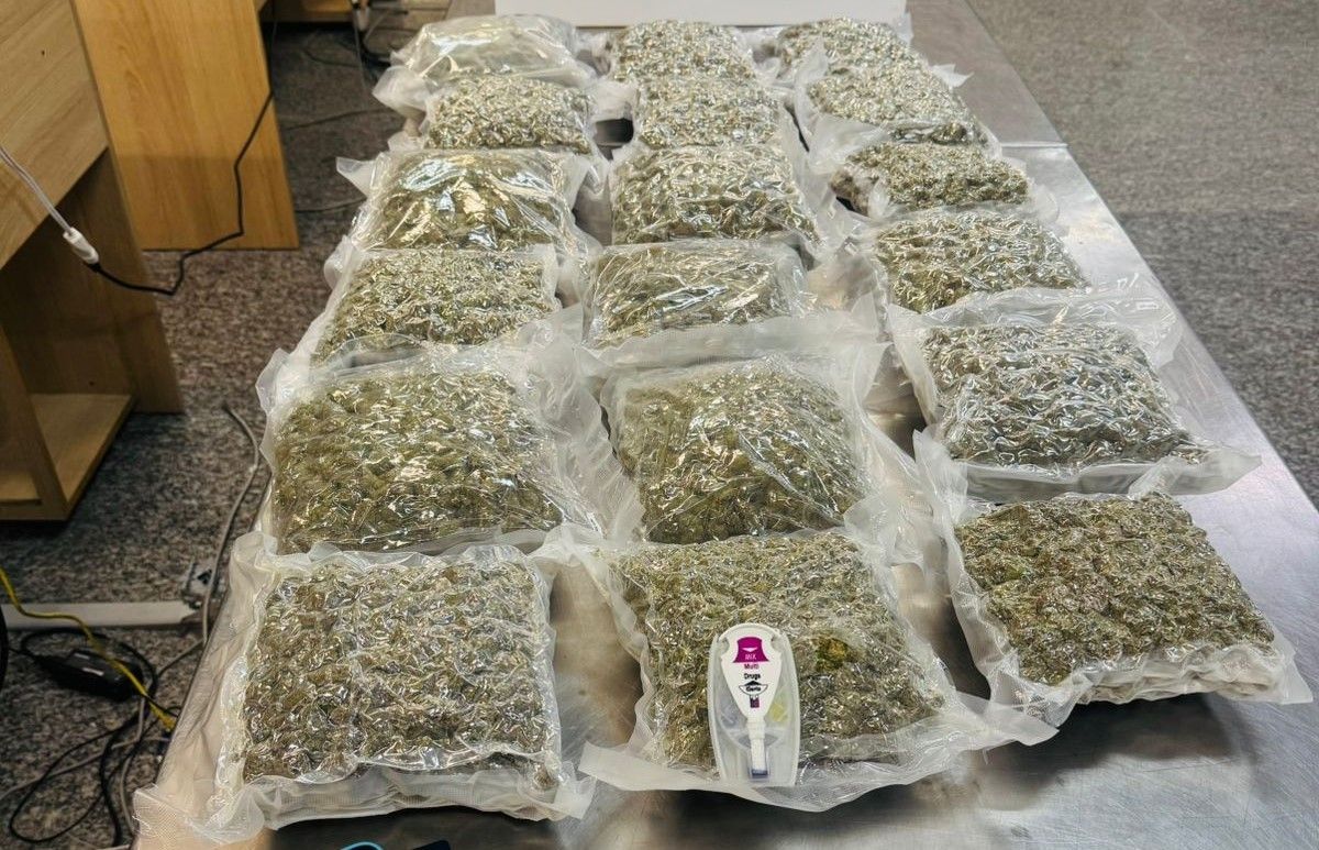 Homem de 27 anos é preso no Galeão com 9 quilos de skunk em bagagem. Reprodução: Globo