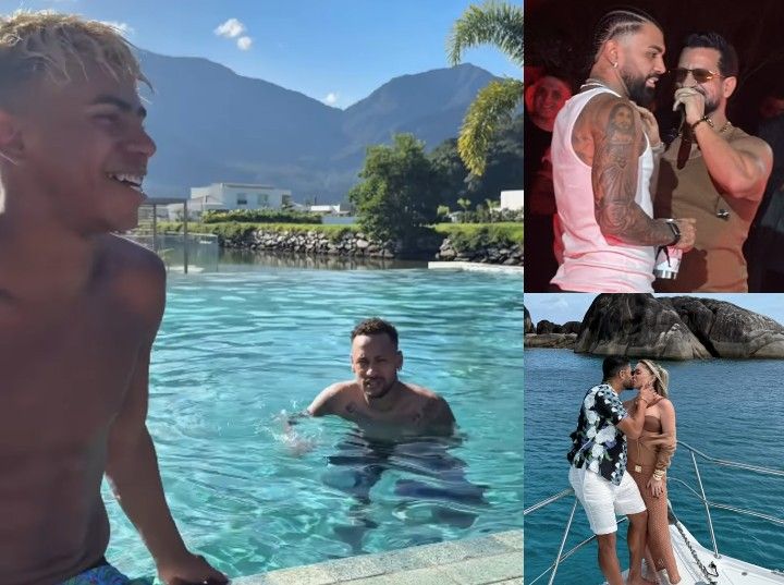 Lamine Yamal e Neymar jogam futevôlei durante férias no Brasil. Reprodução: Globo