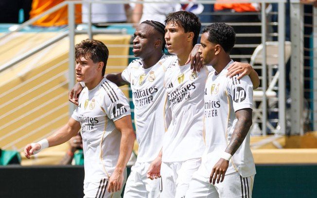 RB Salzburg e Real Madrid se enfrentam em busca de vaga nas oitavas do Mundial de Clubes.; Reprodução: Esporte IG