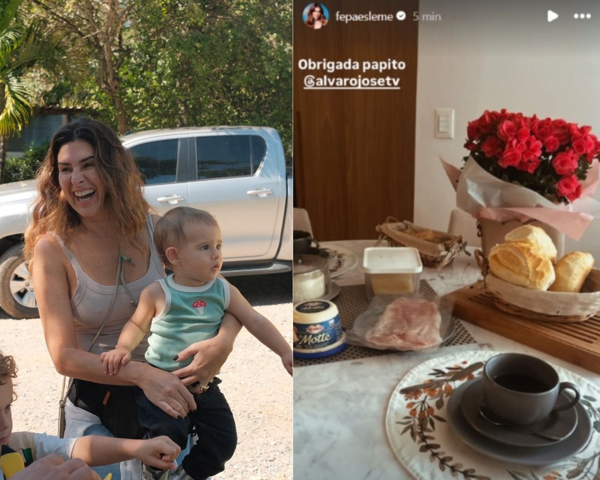 Sthefany Brito exibe a cesta de café da manhã recebida no Dia das Mães. Reprodução: Globo