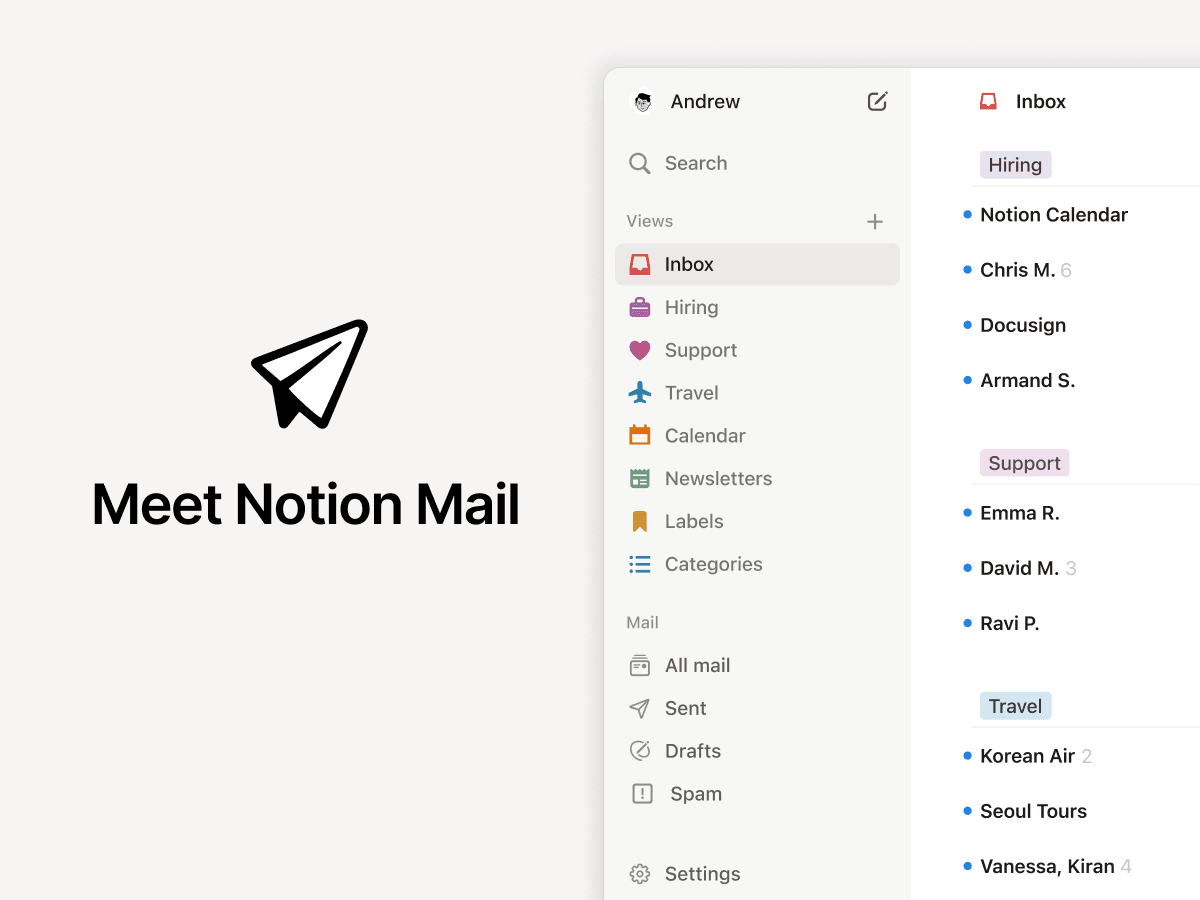 Notion Mail traz inteligência artificial para otimizar a gestão de e-mails no Gmail.; Reprodução: TechCrunch