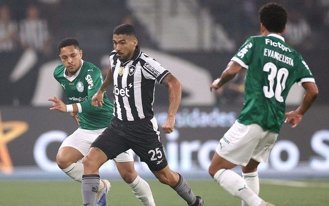 Palmeiras comemora vitória sobre o Botafogo no estádio Nilton Santos. Reprodução: Vitor Silva/Botafogo
