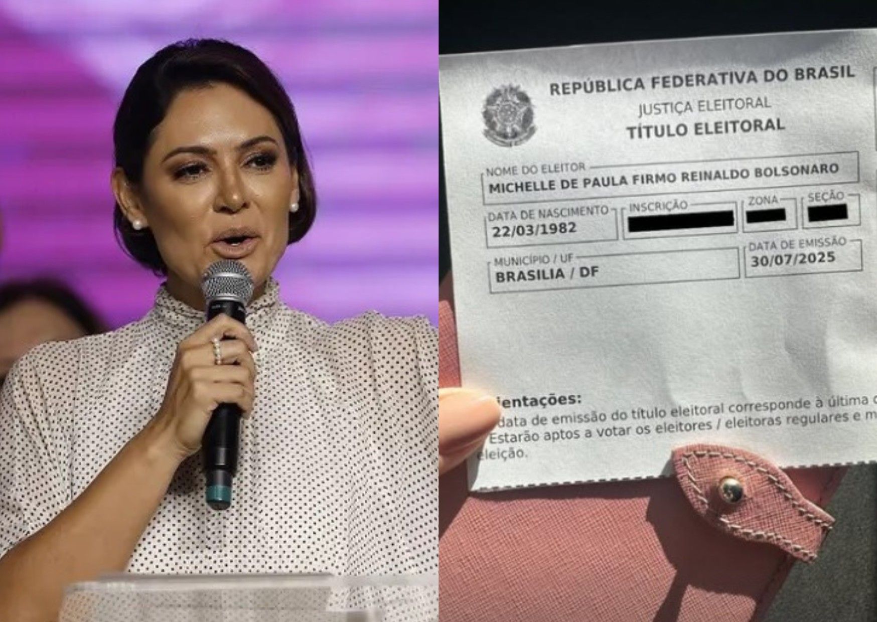 Michelle Bolsonaro anuncia mudança de domicílio eleitoral para Brasília, abrindo possibilidade de candidatura ao parlamento.; Legenda da imagem. Reprodução: Globo