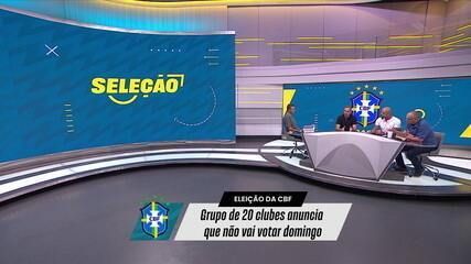 Samir Xaud e vices se apresentam como candidatos à presidência da CBF em evento no Rio de Janeiro. Reprodução: Globo