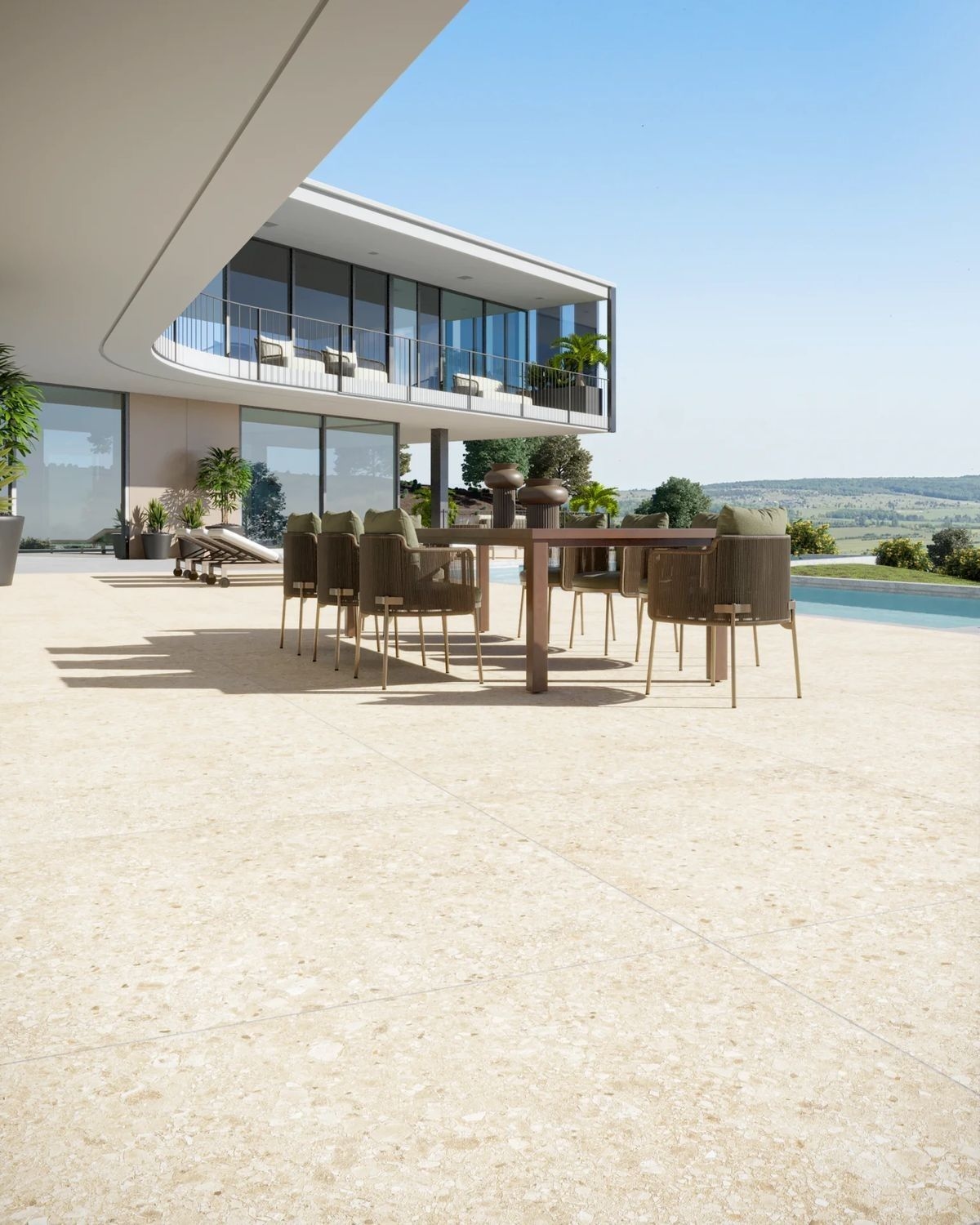 Revestimento externo com superfície antiderrapante une beleza e proteção. Reprodução: Acervo Vilarejo