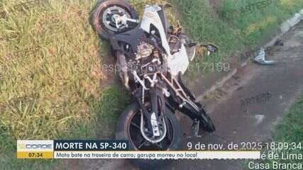 Mulher morre após moto atingir traseira de carro na SP-340, em Casa Branca (SP). Legenda da imagem. Reprodução: Retorno do item 11