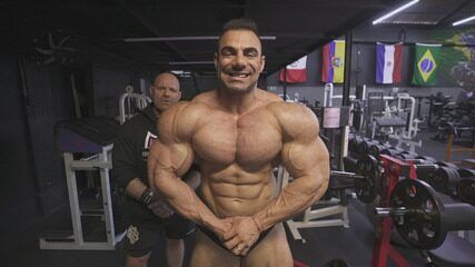 Derek Lunsford treina com Ramon Dino e destaca seu potencial para conquistar o Mr. Olympia. Reprodução: Globo