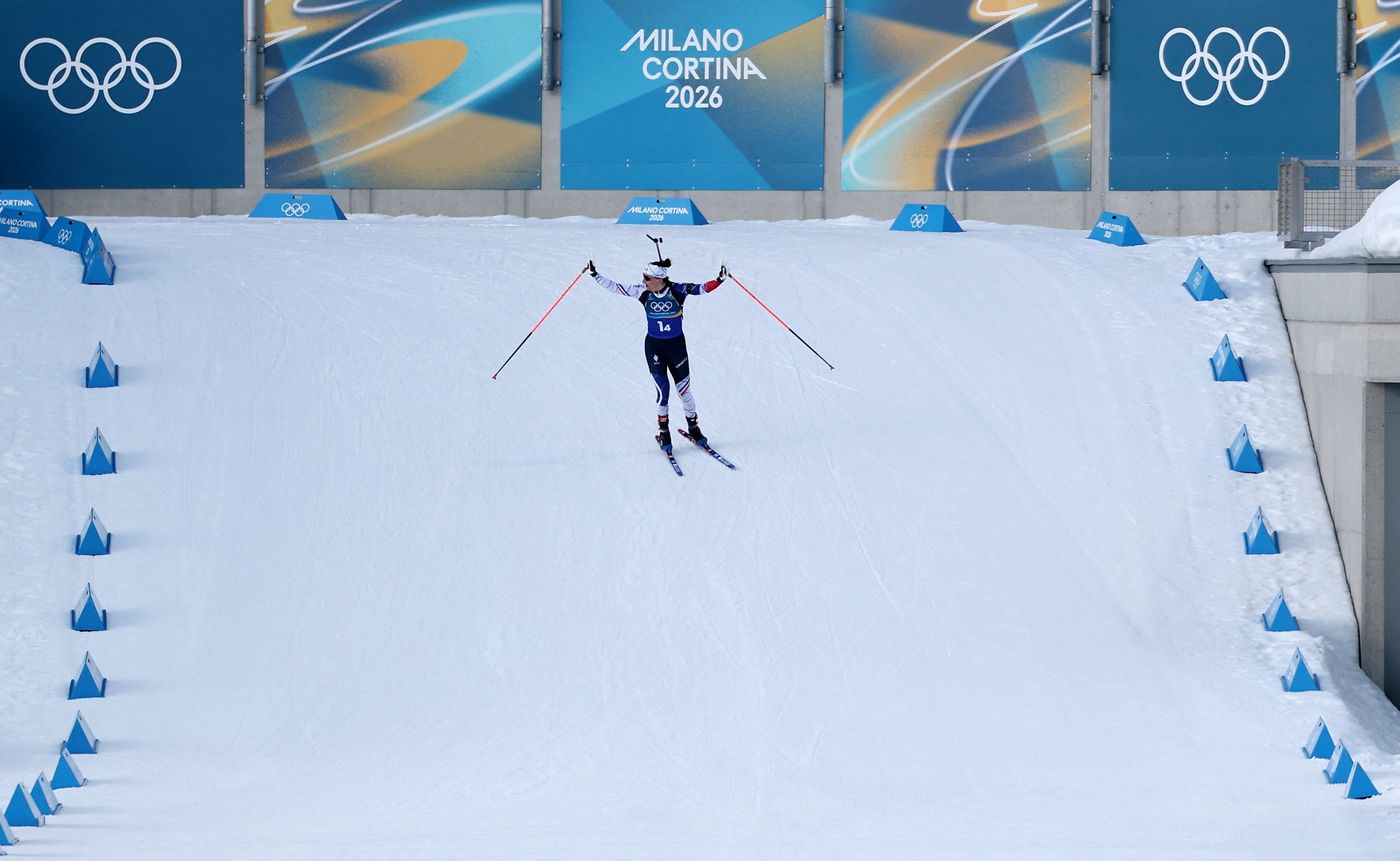 Biatletas em ação nas Olimpíadas de Inverno 2026, dia 11/02.. Reprodução: Ge