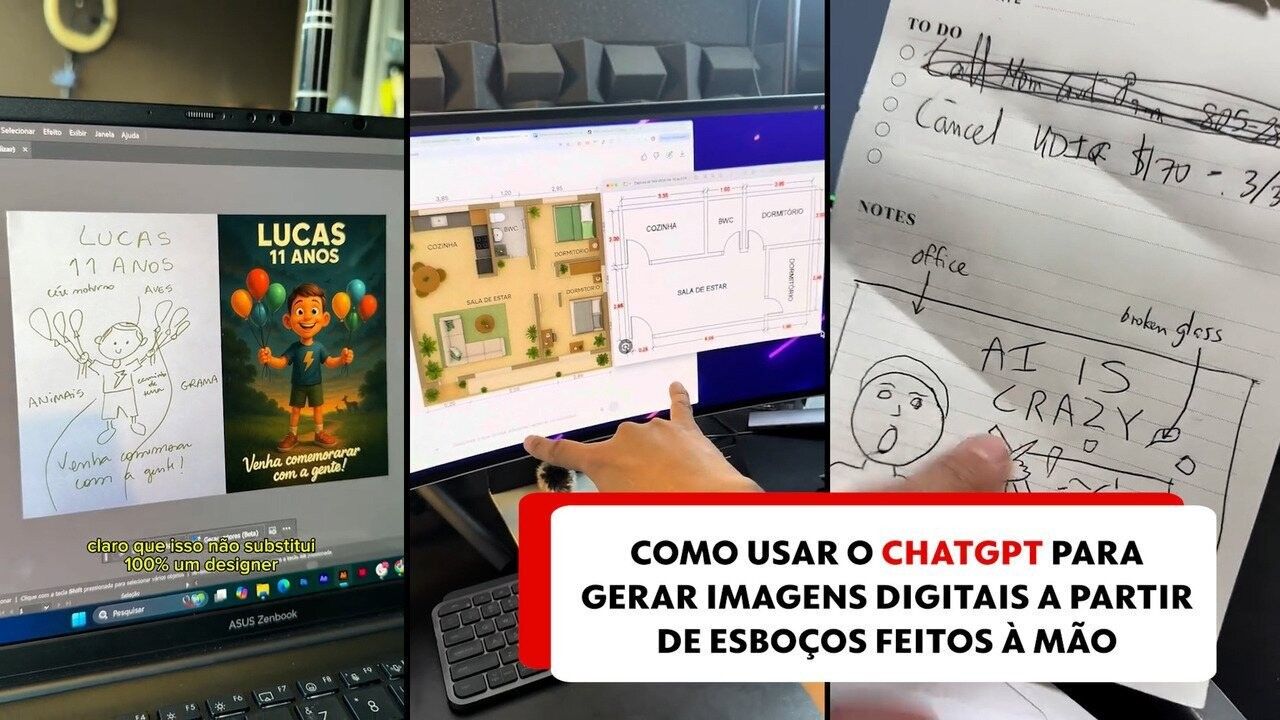 Usuários exploram diversas IAs para transformar desenhos simples em imagens digitais. Reprodução: Globo