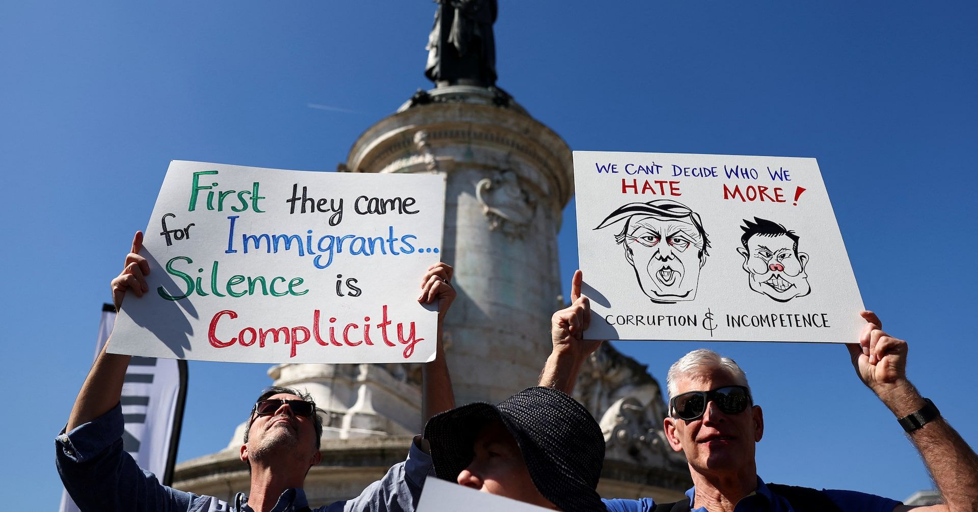 Centro de pessoas protestam em cidades europeias contra Trump e Elon Musk. Reprodução: Reuters