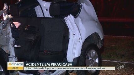 Acidente na Rodovia Luiz de Queiroz, Piracicaba, deixa cinco mortos e duas feridas. Legenda da imagem. Reprodução: G1
