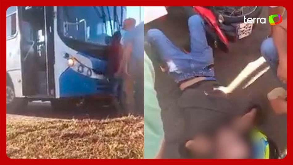População ajuda a resgatar motociclista preso em ônibus