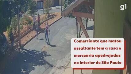 Grupo apedreja casa de comerciante após intento de assalto em Mococa, SP.; Reprodução: Globo
