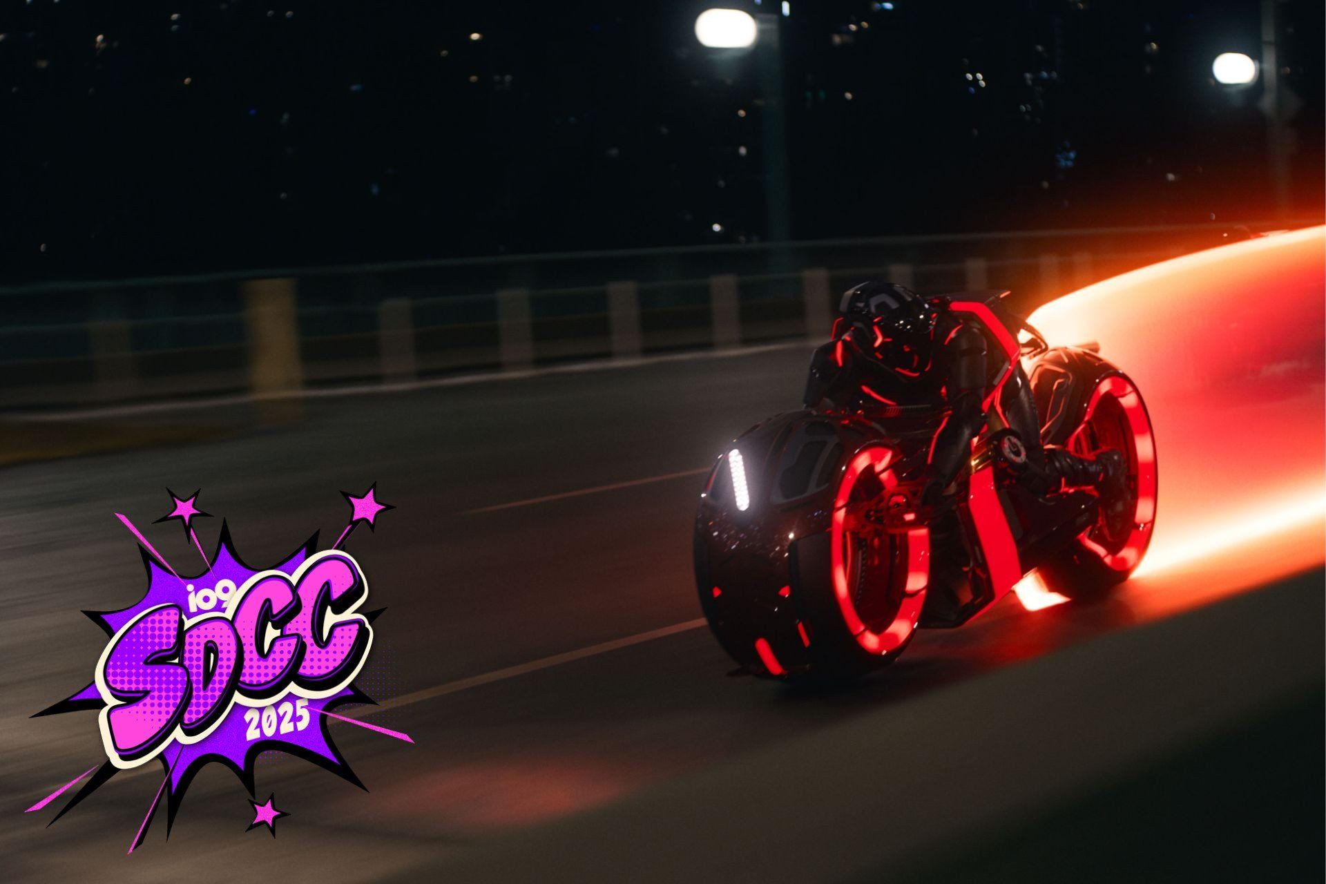 Jared Leto, Greta Lee e Jeff Bridges apresentam o novo filme Tron: Ares na SDCC. Reprodução: Gizmodo