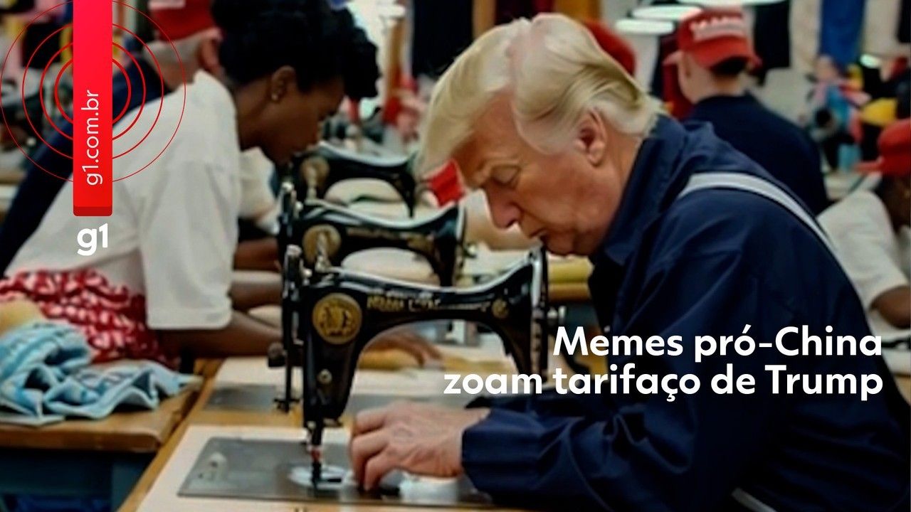 Vídeos gerados por IA revelam Trump e trabalhadores em fábricas de roupas. Reprodução: Globo