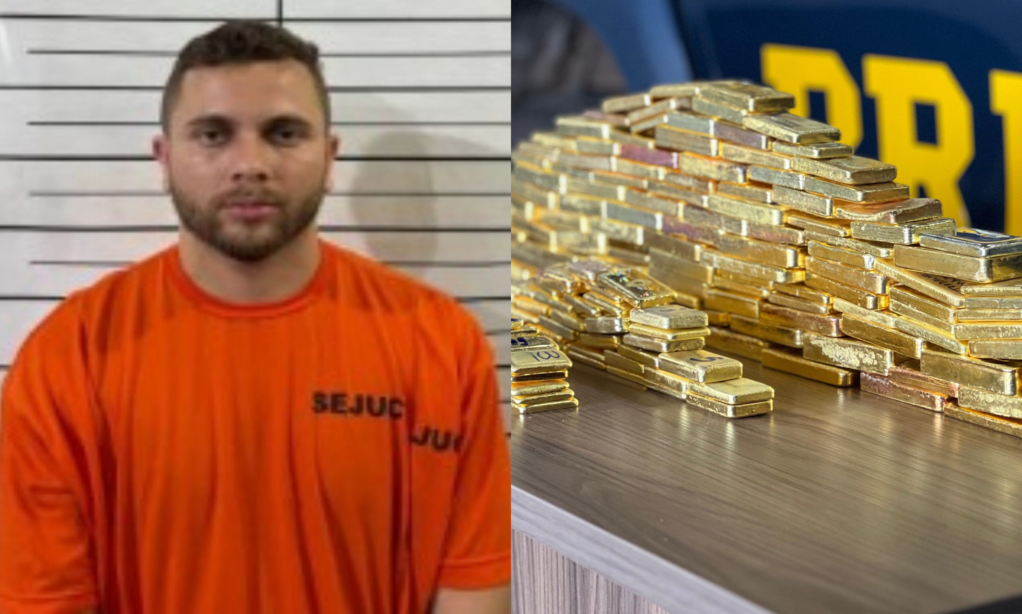 Empresário Bruno Mendes de Jesus é preso com 103 kg de ouro pela PRF em Roraima. Legenda da imagem. Reprodução: G1.