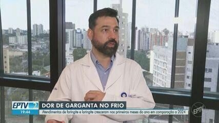 Aumentam atendimentos de faringite e laringite no DRS de Campinas em 2025. Reprodução: Globo